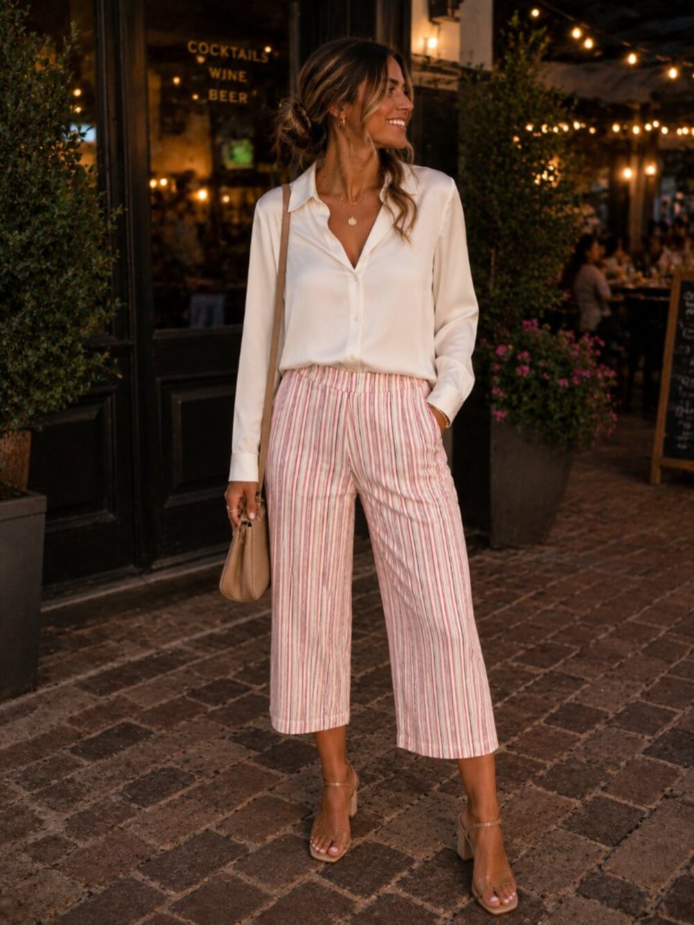 Casual Corner Striped Wide Leg Cropped Pants Size 10